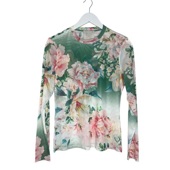 Johnny Was Jade Natalie Long Sleeve Mesh Tee Shirt Top Size Large Lightweight - Picture 5 of 11